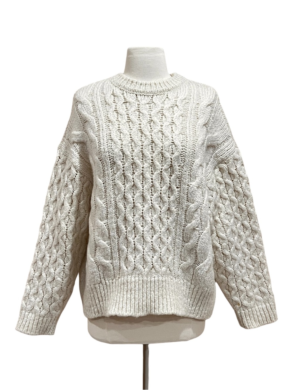 Zara Cream Cable Knit Oversized Alpaca Wool Blend Fisherman Sweater Size Medium